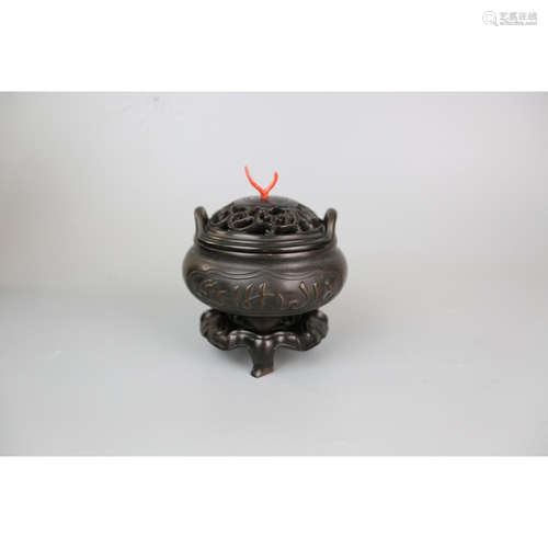 a chinese bronze censer with cover and stand