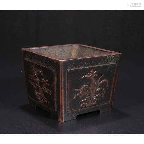 a chinese bronze square censer