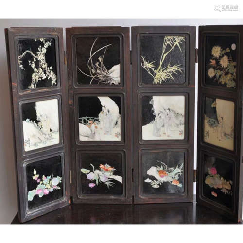 a set of chinese famille rose porcelain screens