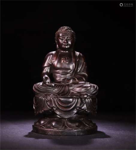 A Chinese Carved Hardwood Figure of Buddha