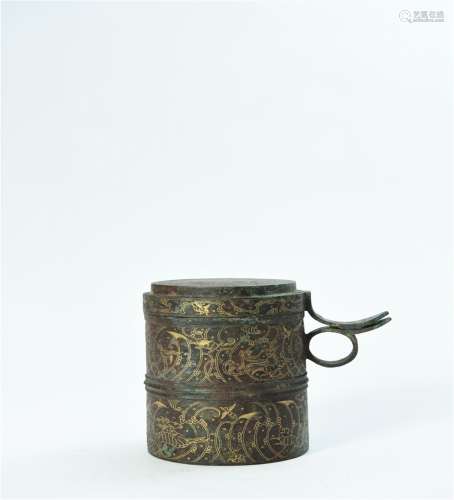 A Chinese Bronze Container with Gold and Silver Inlaid