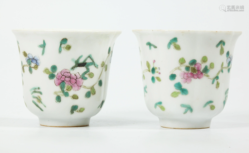 Pr Chinese 19 C Porcelain Floral Enamel Teacups