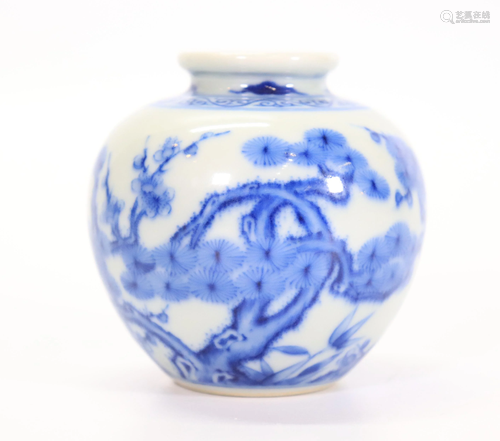 Chinese Blue & White Porcelain 3 Friends Small Jar