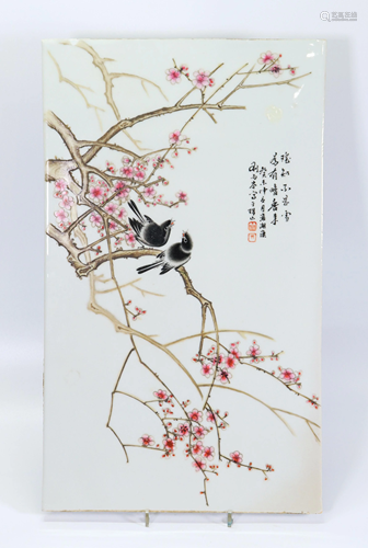 Chinese Famille Rose Porcelain Bird Flower Plaque