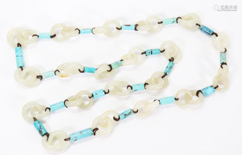 20 Chinese Warm White Jade Double Ring Necklace