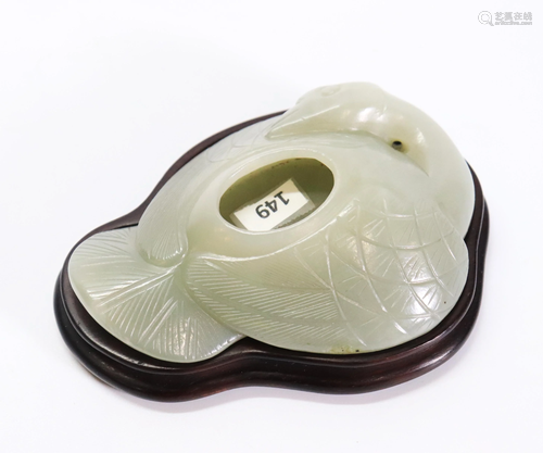 Chinese 19 C Jade Goose Pebble Brush Washer