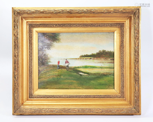 D'Angelo: Golfing Scene; Oil on Canvas; Framed