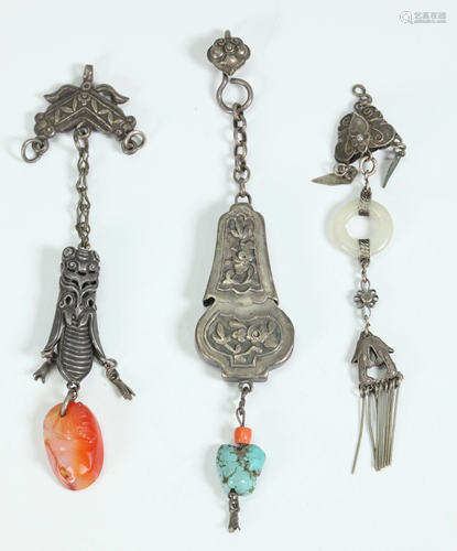 3 Chinese Silver 19 C Toggle Pendants; 59.3G