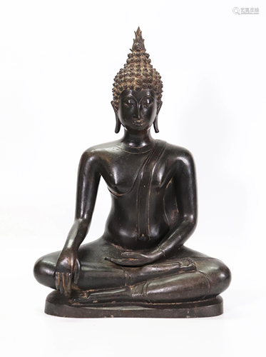 Thailand: Bronze Seated Thai Buddha; 14 3/4 Inches