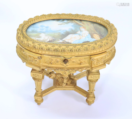 French 19 C Gilt Bronze Jewel Case Miniature Table