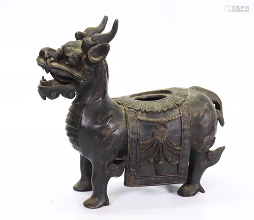 Chinese Early Qing Bronze Auspicious Qilin Figure