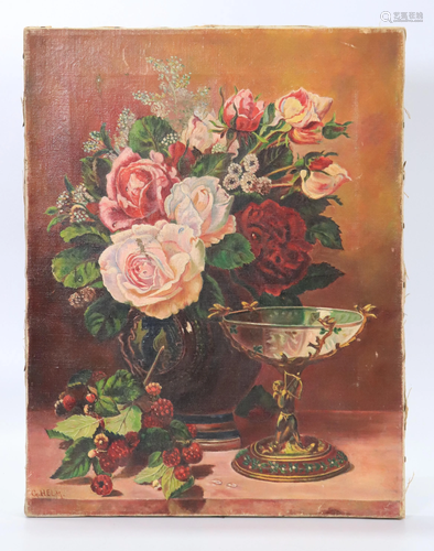 G. Helm; Oil Canvas Painting; Floral Still Life