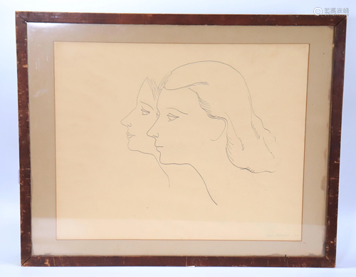 Ben Benn; Double Profile Pen & Ink on Paper 1930