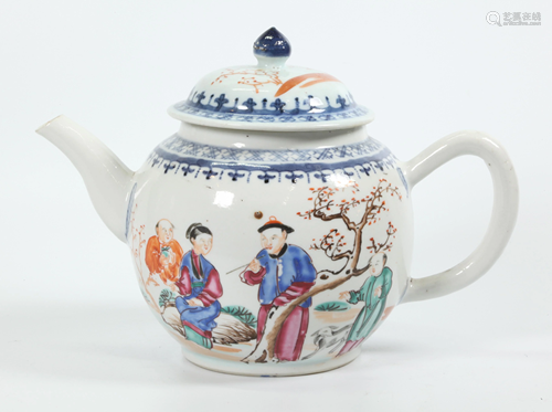 Chinese 18 C Blue White Enamel Porcelain Teapot