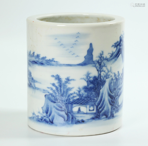 Chinese Blue & White Porcelain Brush Pot Bitong