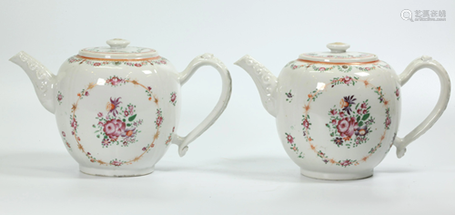 Pair Chinese 18 C Famille Rose Porcelain Teapots