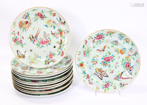 12 Chinese 19 C Enamel Celadon Porcelain Plates