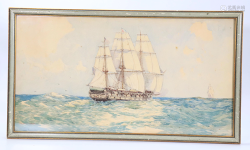 Carlton T Chapman; British Man-O-War Watercolor