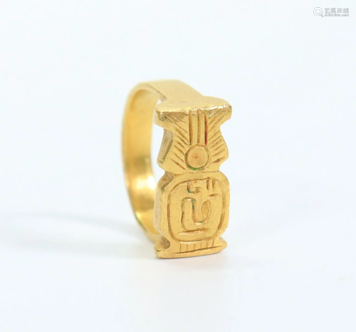 Egyptian Hieroglyphic 22K Yellow Gold Ring