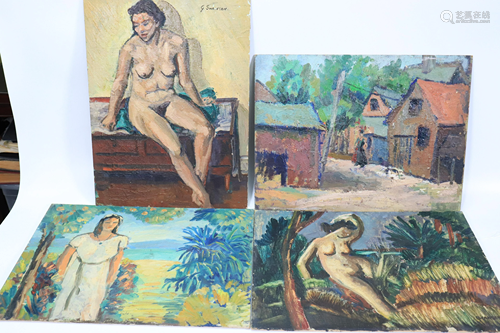 George Swanson; 4 Oil Paintings 2 are Female Nudes