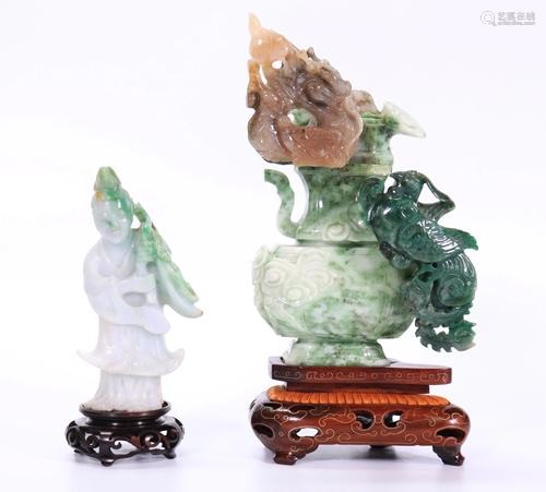 2 Chinese 3-Color Jadeite or Hardstone Carvings