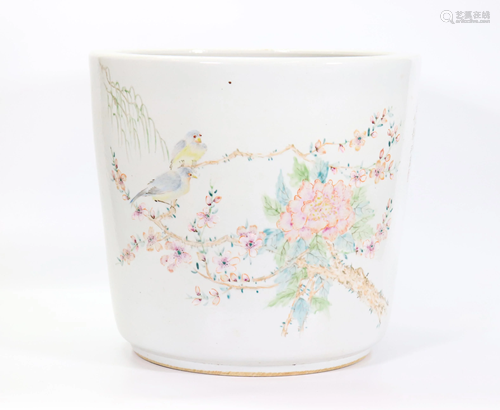 Chinese Artist Enameled Porcelain Large Planter