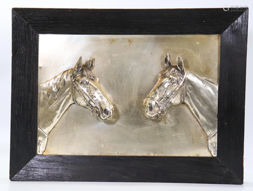 Silver Plate Horse Heads in High Relief Framed