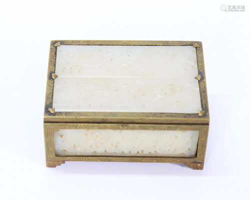 Chinese 18/19 C White Jade Plaque Inset Hinged Box