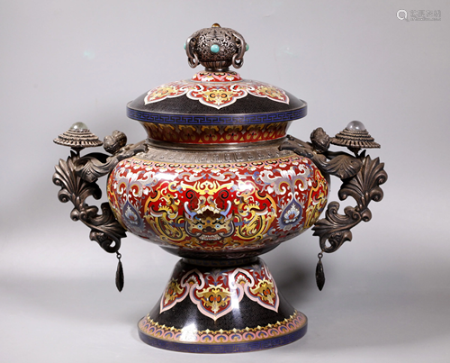 Fine Chinese Cloisonne Censer & Mongolian Silver