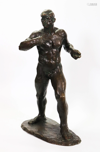 G Gori, French Art Deco Bronze Male Nude Boxer