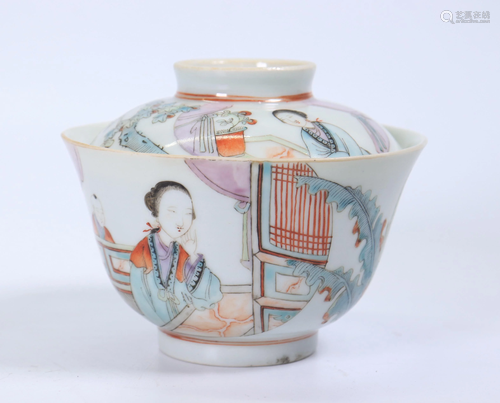 Chinese 19 C Enameled Porcelain Teacup and Cover