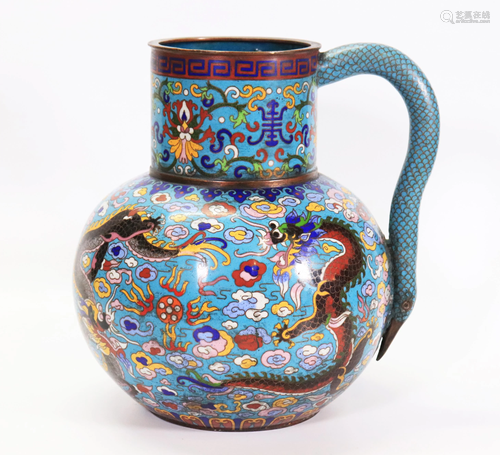 Chinese 19 C Cloisonne Large Dragon Water Pitcher