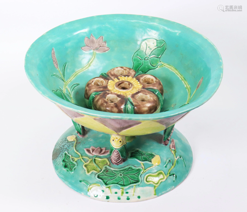 Chinese Enamel on Biscuit Porcelain Centerpiece