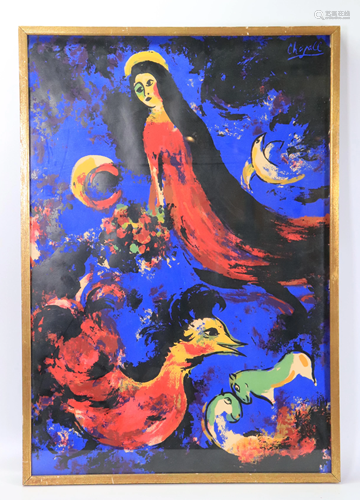 Silkscreen Lady & Bird signed in Plate Chagall