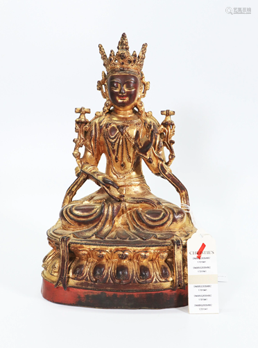 Chinese Ming Qing Bronze Gilt Lacquered Buddha