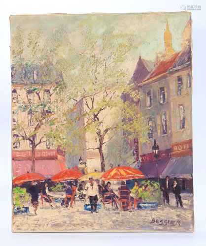 R Bessier; Oil Canvas, 20 C Paris Street Cafe