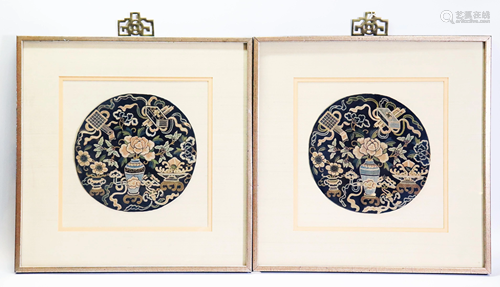 Christie's: Pr. Chinese Embroidered Silk Roundels