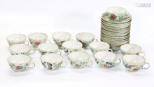 15 Chinese Enamel Celadon Porcelain Cups Saucers