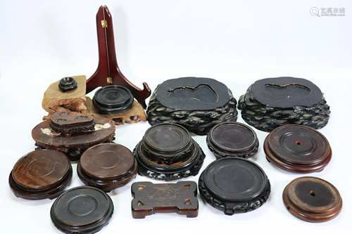 18 Chinese Hard Wood Stands, Root, Rock. Round