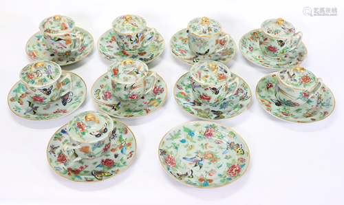 Chinese 19C Celadon Porcelain Dessert Cups, Plates