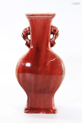 Chinese 19 C Langyao Red Porcelain 4-Sided Vase