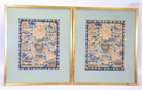 Pair Chinese Qing Silk Embroidery Patches