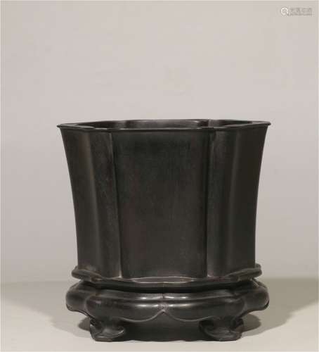 A Chinese Carved Hardwood Brush Pot