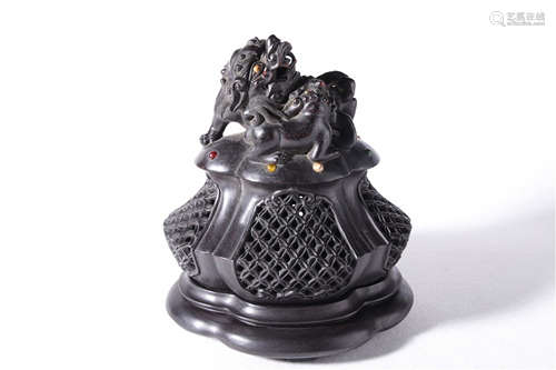 A Chinese Carved Hardwood Incense Burner