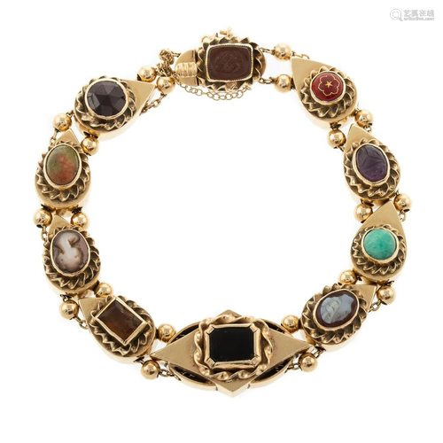 A 14K Victorian Style Gemstone Slide Bracelet