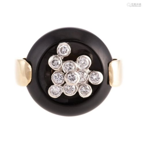 A Black Onyx & Diamond Ring in 14K Yellow Gold