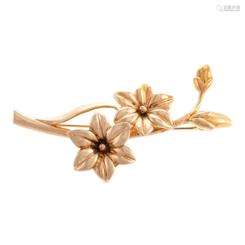 A High Polish Floral Brooch in 14K