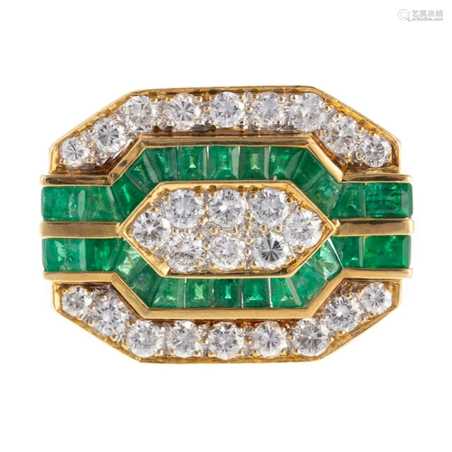 A Bold Diamond & Emerald Ring in 18K