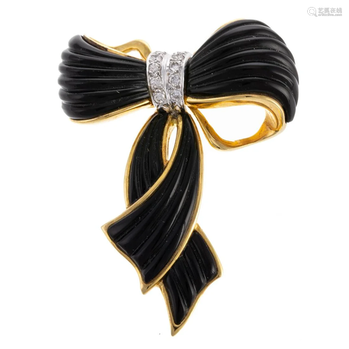 A Ladies' Black Onyx Bow with Diamonds in 14K