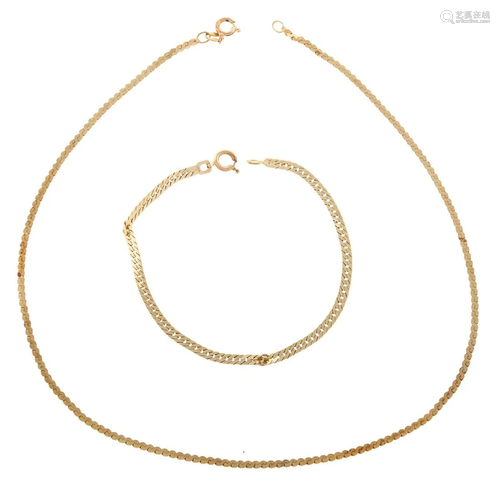 A 14K Chain Necklace & 14K Chain Bracelet